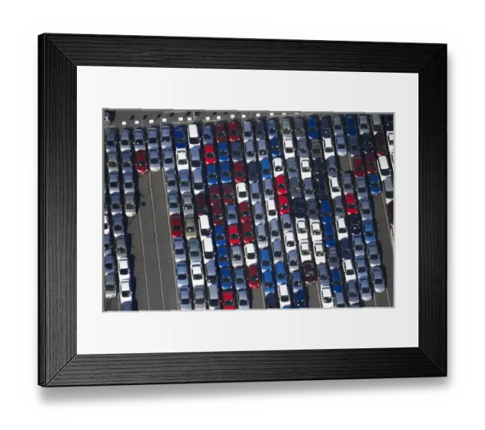 Framed Print : Rental cars, Auckland Airport, North Island, New Zealand - aerial Framed Print : Rental cars, Auckland Airport, North Island, New Zealand - aerial