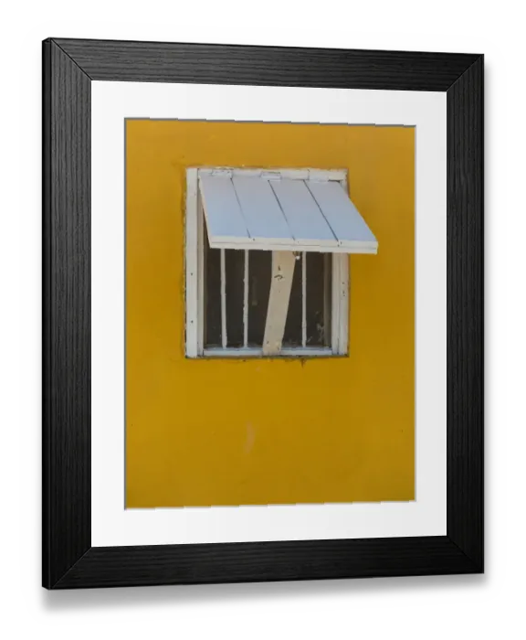 Framed Print : Bahamas, Little Exuma Island. Window in yellow wall Framed Print : Bahamas, Little Exuma Island. Window in yellow wall