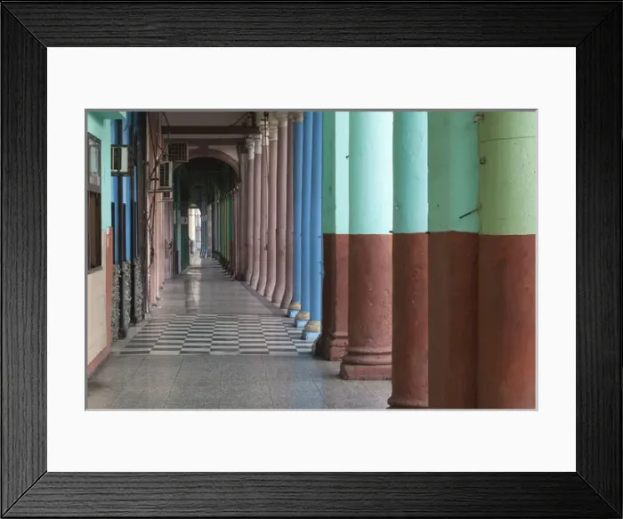 Framed Print : Cuba, Havana. Repeating columns of an arcade along the Paseo del Prado