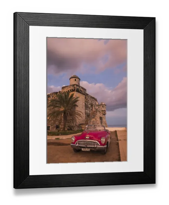 Framed Print : Cuba, Cojimar. Classic American car parked in front of a fort Framed Print : Cuba, Cojimar. Classic American car parked in front of a fort