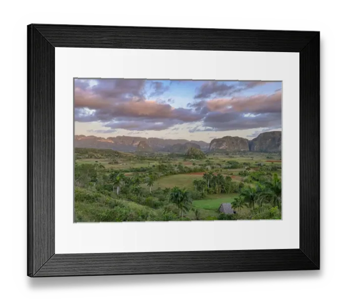 Framed Print : Cuba, Vinales. Dawn breaks over the valley of Vinales, a verdant farming region that grows tobacco Framed Print : Cuba, Vinales. Dawn breaks over the valley of Vinales, a verdant farming region that grows tobacco