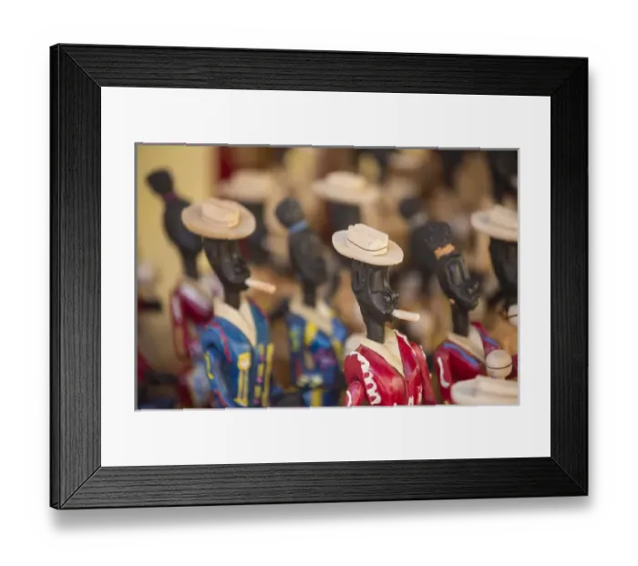 Framed Print : North America, Caribbean, Cuba, Trinidad, wood folk art figurines on display in store Framed Print : North America, Caribbean, Cuba, Trinidad, wood folk art figurines on display in store