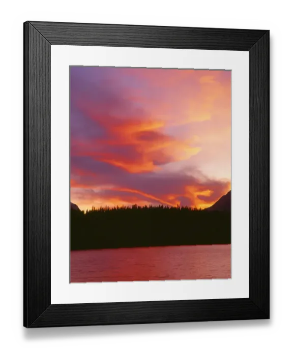 Framed Print : Canada, Alberta, Banff National Park, Flaming sunset over Mount Bosworth and Herbert Lake