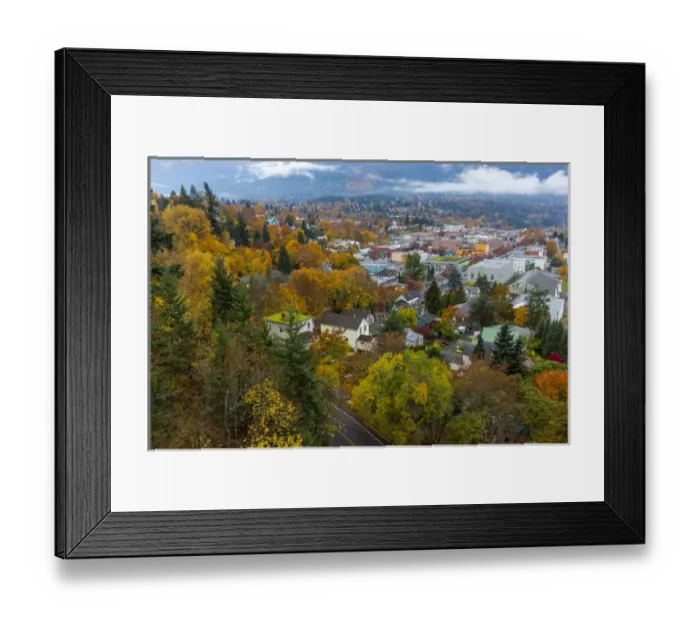 Framed Print : Looking down into autumn in downtown Nelson, British, Columbia, Canada Framed Print : Looking down into autumn in downtown Nelson, British, Columbia, Canada