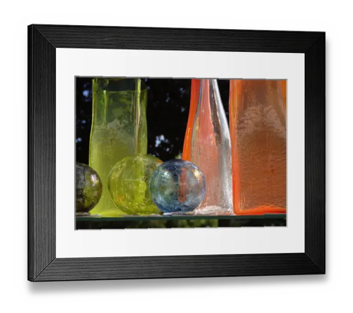 Framed Print : Canada, British Columbia, Salt Spring Island, Ganges. Blown glass balls and bottles Framed Print : Canada, British Columbia, Salt Spring Island, Ganges. Blown glass balls and bottles