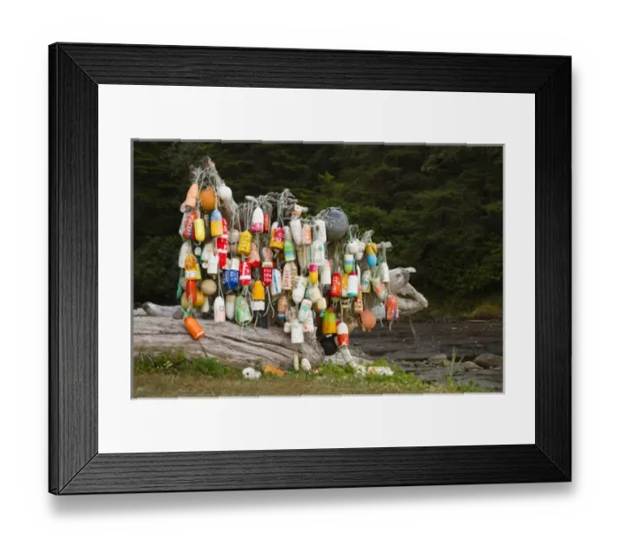 Framed Print : Canada, Pacific Rim National Park Reserve; West Coast Trail, Fishing float collection Framed Print : Canada, Pacific Rim National Park Reserve; West Coast Trail, Fishing float collection