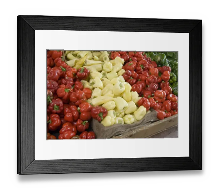 Framed Print : Canada, British Columbia, Cowichan Valley, Duncan. Red and yellow peppers for sale Framed Print : Canada, British Columbia, Cowichan Valley, Duncan. Red and yellow peppers for sale