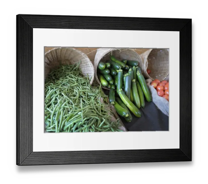 Framed Print : Canada, British Columbia, Cowichan Valley. Green beans and zucchini in wicker baskets Framed Print : Canada, British Columbia, Cowichan Valley. Green beans and zucchini in wicker baskets