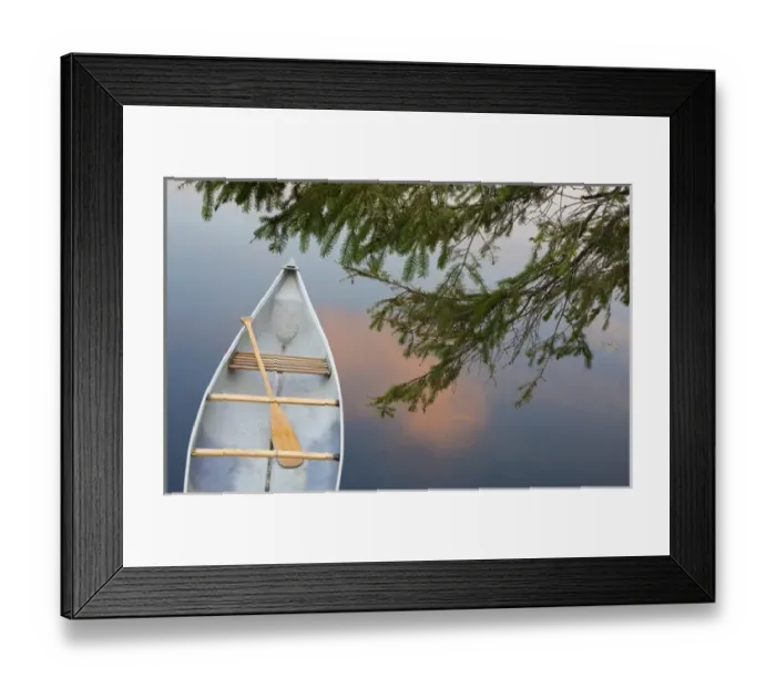 Framed Print : Canada, Quebec, Eastman. Canoe on lake at sunset Framed Print : Canada, Quebec, Eastman. Canoe on lake at sunset