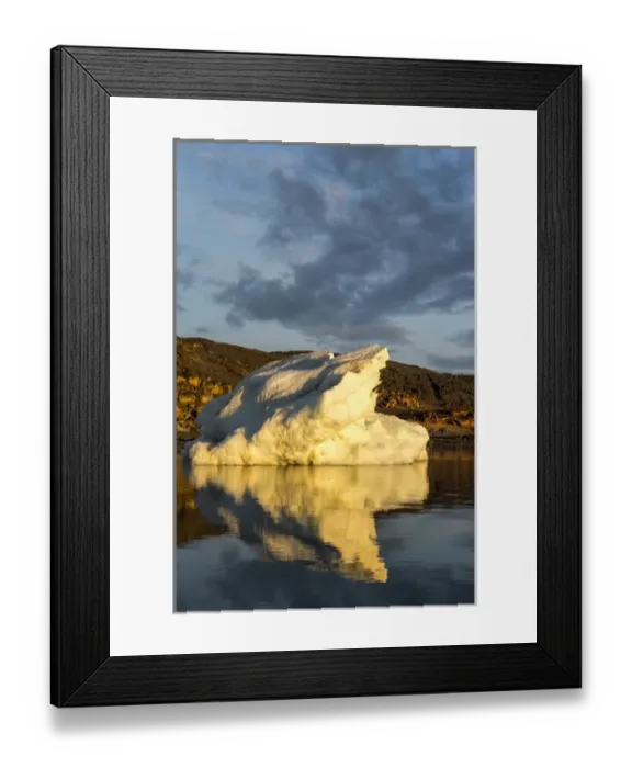 Framed Print : Canada, Nunavut Territory, Midnight sun lights melting iceberg reflected in Frozen Framed Print : Canada, Nunavut Territory, Midnight sun lights melting iceberg reflected in Frozen