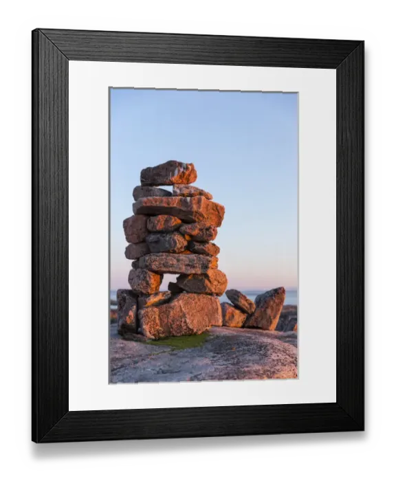 Framed Print : Canada, Nunavut, Territory, Setting sun lights stone cairns on Harbour Islands along Framed Print : Canada, Nunavut, Territory, Setting sun lights stone cairns on Harbour Islands along