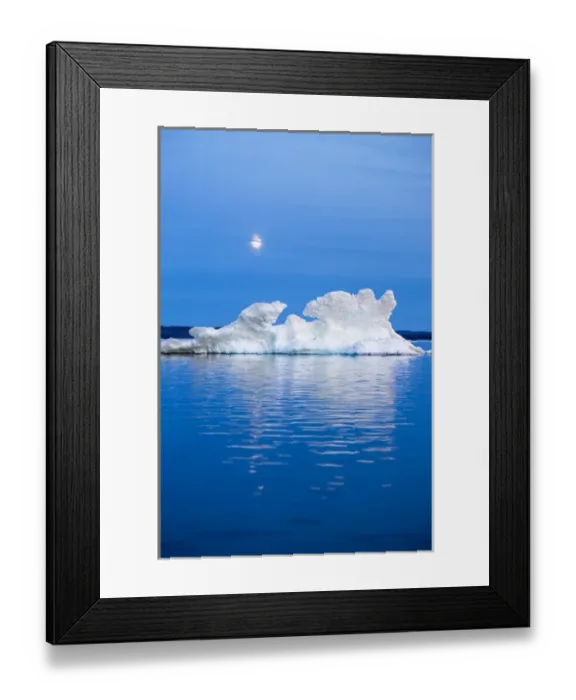 Framed Print : Canada, Nunavut Territory, Moon rises behind melting iceberg in Frozen Channel