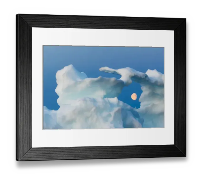 Framed Print : Canada, Nunavut, Territory, Moonrise framed in arch of melting iceberg along Frozen