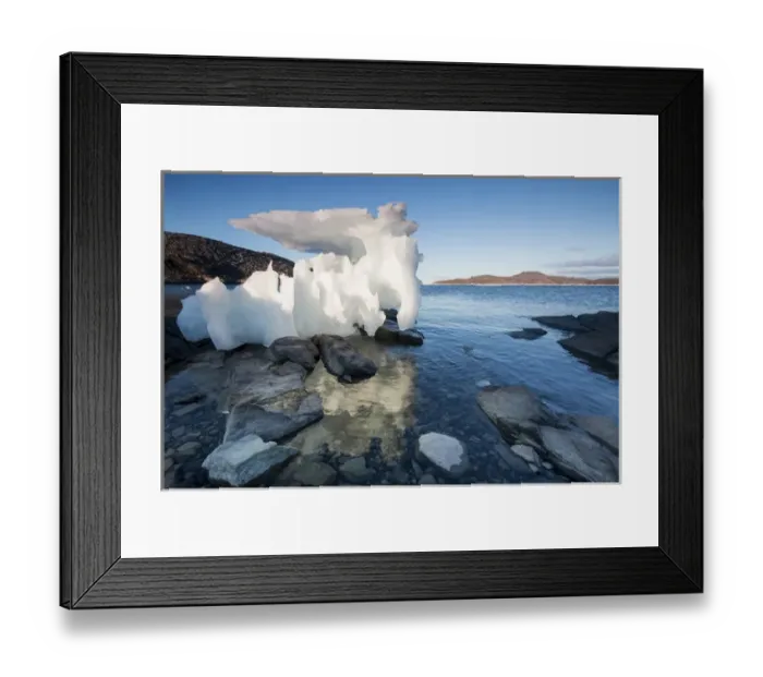 Framed Print : Canada, Nunavut Territory, Setting midnight sun lights melting iceberg stranded Framed Print : Canada, Nunavut Territory, Setting midnight sun lights melting iceberg stranded