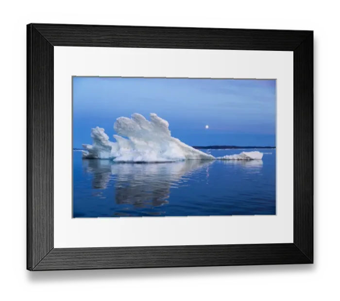 Framed Print : Canada, Nunavut Territory, Moon rises behind melting iceberg in Frozen Channel Framed Print : Canada, Nunavut Territory, Moon rises behind melting iceberg in Frozen Channel