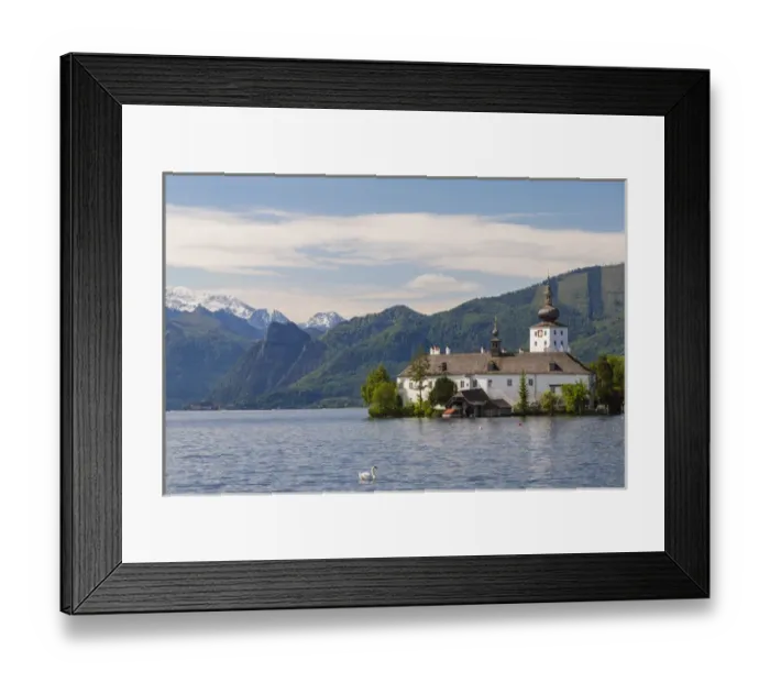 Framed Print : View of schloss Ort (castle) at Traunsee lake, Upper Austria, Austria Framed Print : View of schloss Ort (castle) at Traunsee lake, Upper Austria, Austria