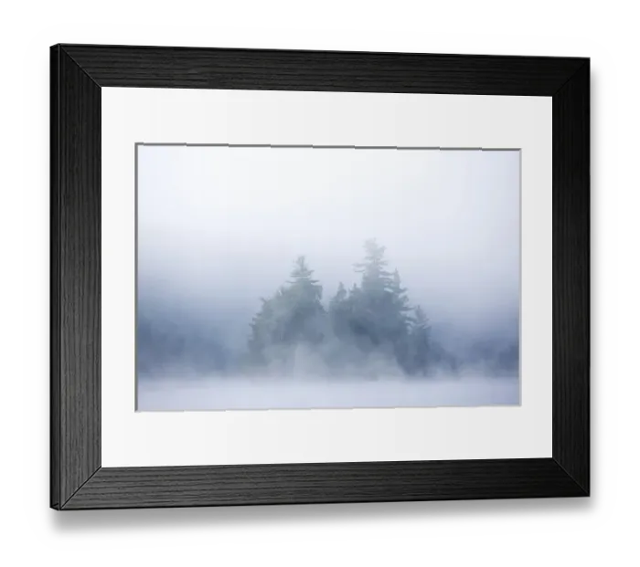 Framed Print : Canada, Quebec, Lake Long Pond. Island in morning fog Framed Print : Canada, Quebec, Lake Long Pond. Island in morning fog