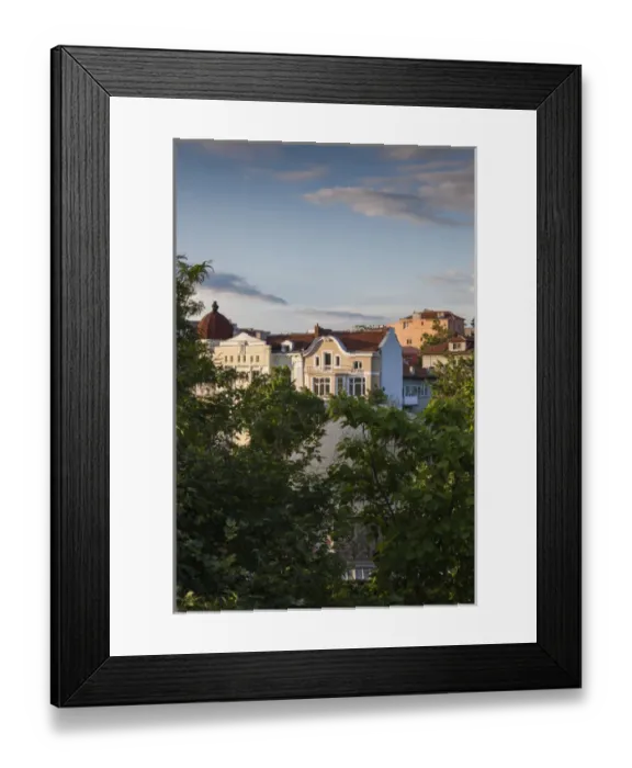 Framed Print : Bulgaria, Southern Mountains, Plovdiv, elevated view of city buildings, dawn Framed Print : Bulgaria, Southern Mountains, Plovdiv, elevated view of city buildings, dawn