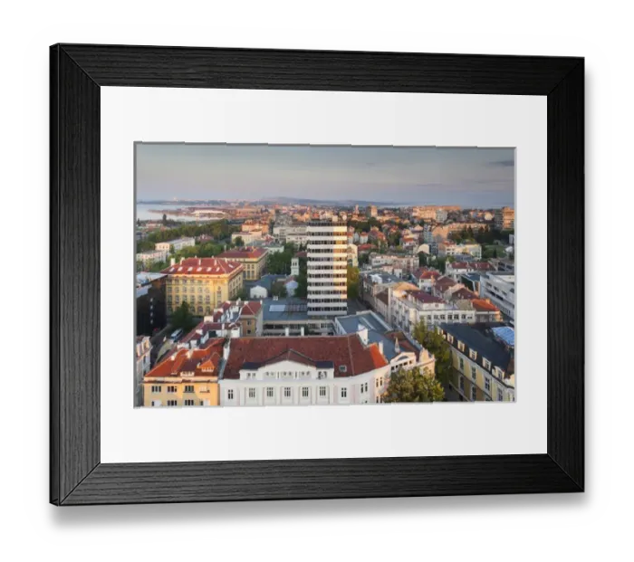 Framed Print : Bulgaria, Black Sea Coast, Burgas, elevated city view, dawn