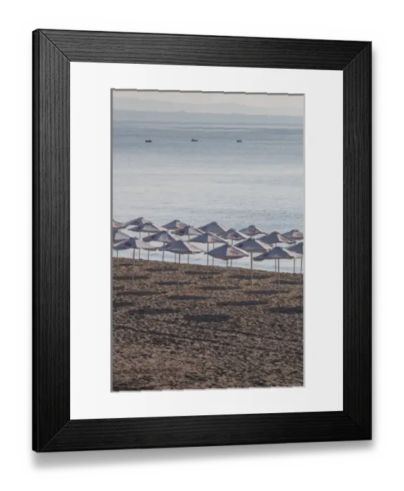 Framed Print : Bulgaria, Black Sea Coast, Burgas, Town Beach umbrellas