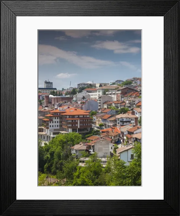 Framed Print : Bulgaria, Central Mountains, Veliko Tarnovo, elevated view of the New City from Varosha Framed Print : Bulgaria, Central Mountains, Veliko Tarnovo, elevated view of the New City from Varosha