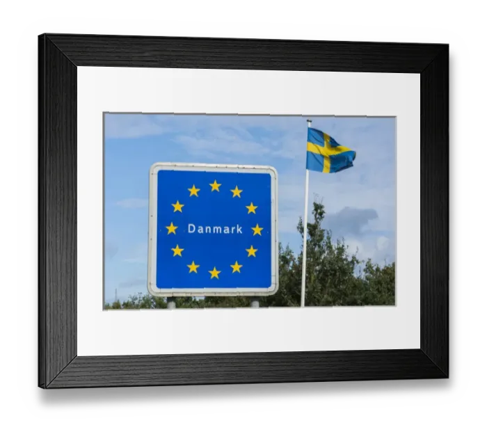 Framed Print : Welcome to Denmark sign of EU from Germany to Denmark