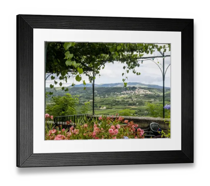 Framed Print : Europe, France, Provence. An outside patio restaurant in the town of Lacoste with Framed Print : Europe, France, Provence. An outside patio restaurant in the town of Lacoste with