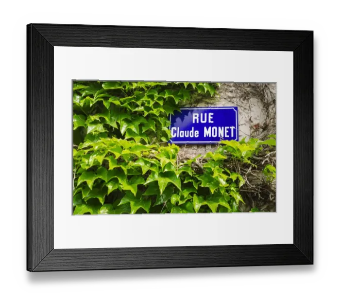 Framed Print : Street sign and ivy covered wall, Giverny, Normandy, France