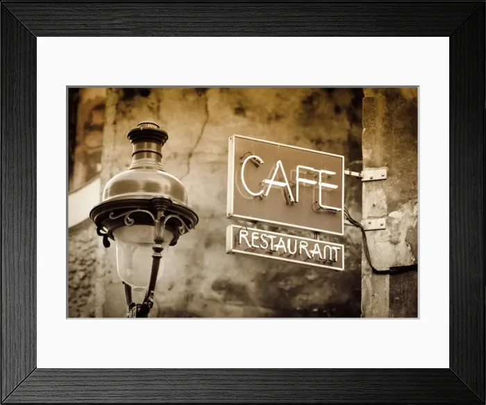 Framed Print : Cafe sign and lamp post, Paris, France Framed Print : Cafe sign and lamp post, Paris, France