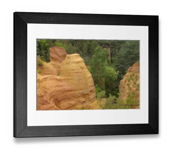 Framed Print : Europe, France, Provence-Alpes-Cote d Azur, Vaucluse, Roussillon. Trees and ochre cliffs