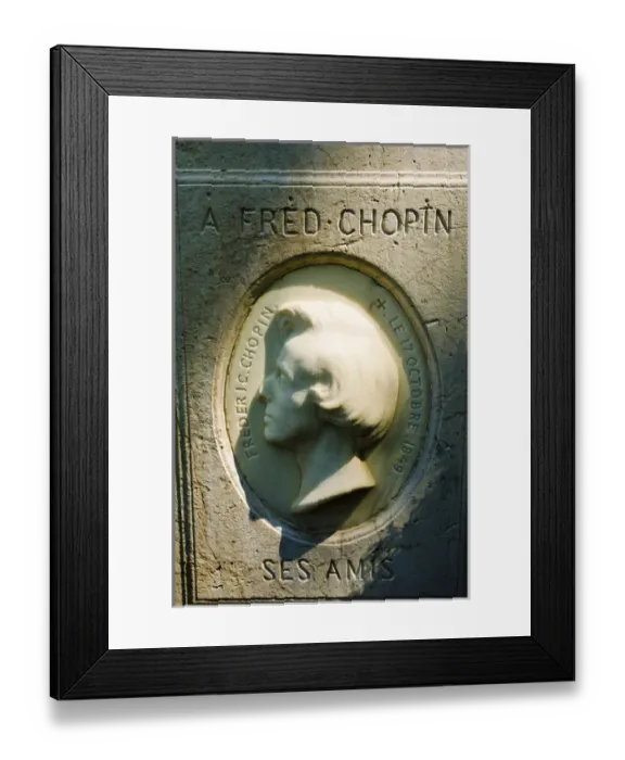 Framed Print : Bust on Frederic Chopins grave at Pere Lachaise Cemetery, Paris, France