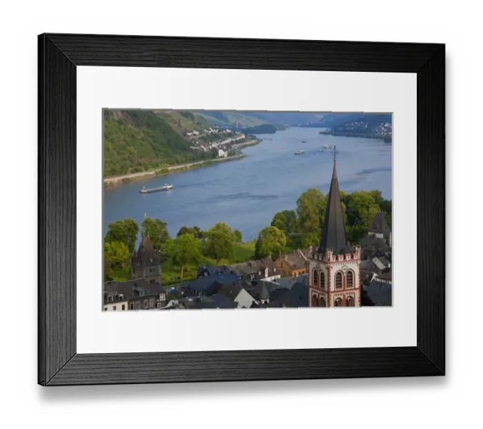 Framed Print : View over Bacharach & River Rhine, Rhine Valley, Germany
