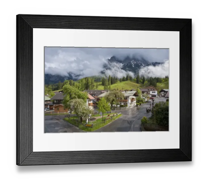 Framed Print : Quaint mountain village after the rain