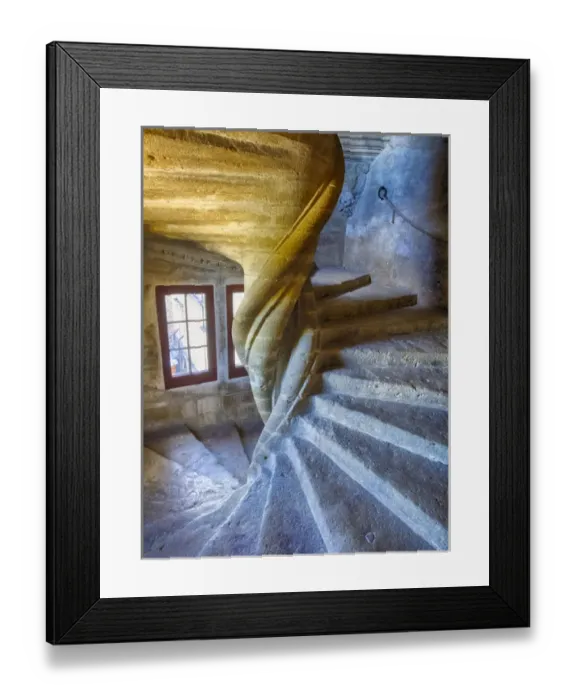 Framed Print : Europe; France; Provence; Lourmarin; Spiral staircas in Chateau de Lourmarin