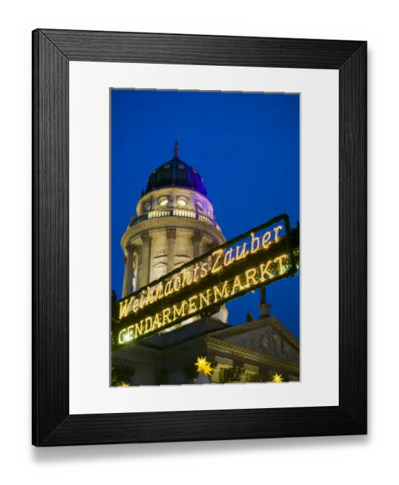 Framed Print : Germany, Berlin, Mitte, Gendarmenmarkt, Christmas market, sign with Deutscher Dom, dusk Framed Print : Germany, Berlin, Mitte, Gendarmenmarkt, Christmas market, sign with Deutscher Dom, dusk