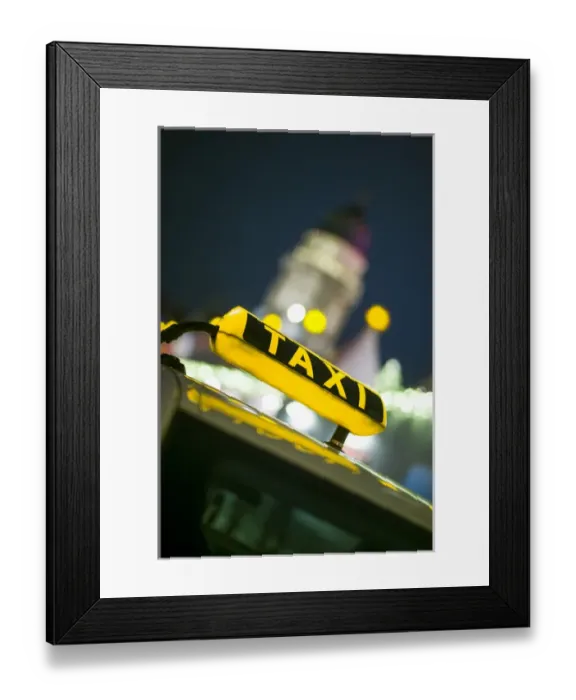 Framed Print : Germany, Berlin, Mitte, Gendarmenmarkt, Christmas market, taxi with Deutscher Dom, dusk Framed Print : Germany, Berlin, Mitte, Gendarmenmarkt, Christmas market, taxi with Deutscher Dom, dusk