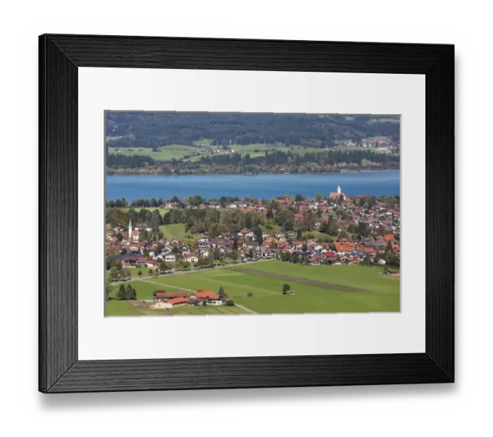 Framed Print : Germany, Bavaria, Schwangau, elevated town view with Forggensee lake, fall Framed Print : Germany, Bavaria, Schwangau, elevated town view with Forggensee lake, fall