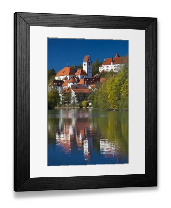 Framed Print : Germany, Bavaria, Fussen, St. Mang Abbey and the Hohes Schloss Castle from the Lech River