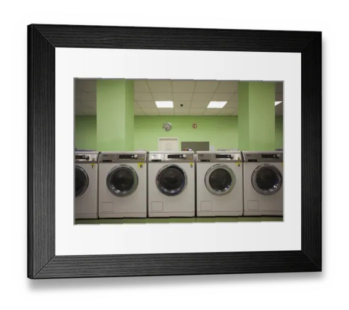 Framed Print : Germany, Hesse, Darmstadt, self-service laundry, interior Framed Print : Germany, Hesse, Darmstadt, self-service laundry, interior