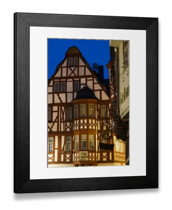 Framed Print : Germany, Hesse, Limburg an der Lahn, traditional half-timbered building, dawn