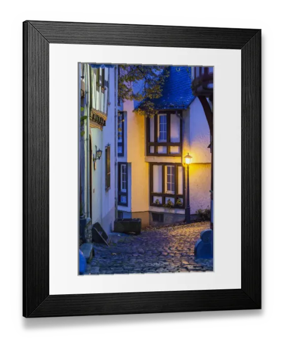 Framed Print : Germany, Hesse, Limburg an der Lahn, traditional half-timbered building, dawn
