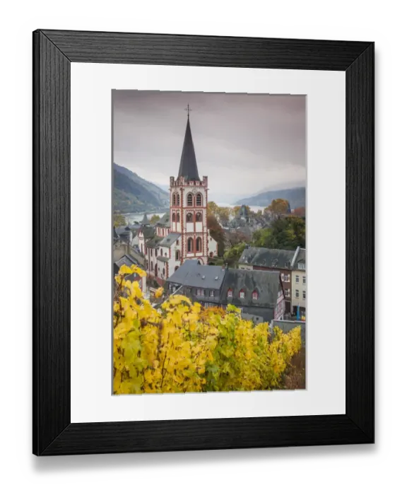 Framed Print : Germany, Rheinland-Pfalz, Bacharach, elevated town view, autumn Framed Print : Germany, Rheinland-Pfalz, Bacharach, elevated town view, autumn