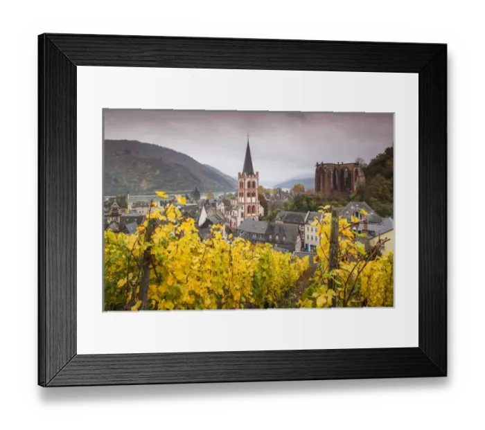 Framed Print : Germany, Rheinland-Pfalz, Bacharach, elevated town view, autumn Framed Print : Germany, Rheinland-Pfalz, Bacharach, elevated town view, autumn
