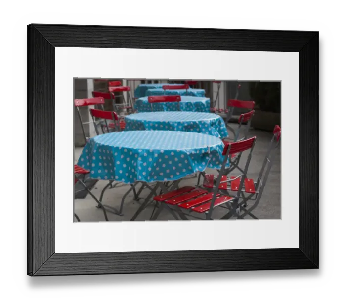 Framed Print : Germany, Bavaria, Konigsee, village by Konigsee Lake, cafe table