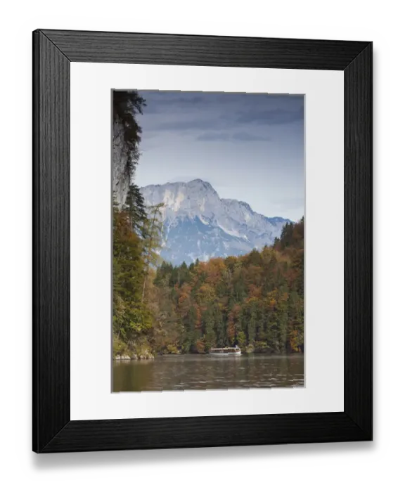 Framed Print : Germany, Bavaria, Konigsee, electrically powered lake tour boats, fall Framed Print : Germany, Bavaria, Konigsee, electrically powered lake tour boats, fall