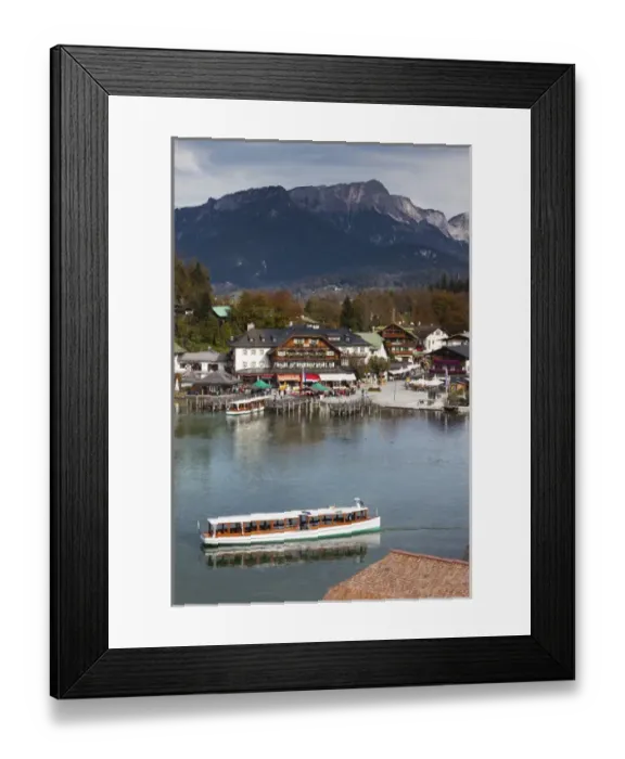 Framed Print : Germany, Bavaria, Konigsee, village by Konigsee Lake, elevated viillage view, fall