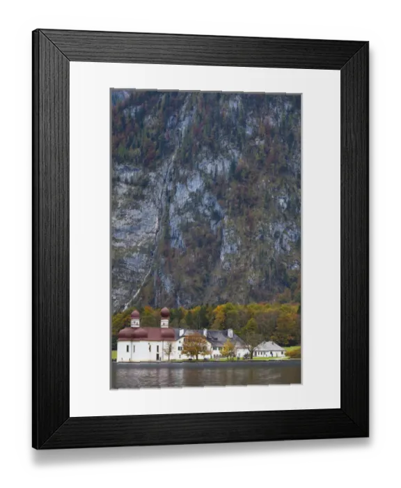 Framed Print : Germany, Bavaria, Konigsee, St. Bartholoma, St. Bartholoma chapel, fall