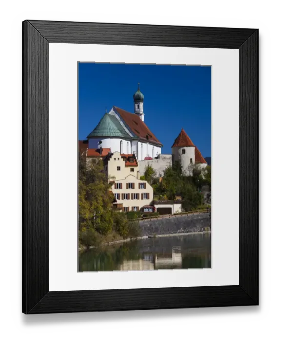 Framed Print : Germany, Bavaria, Fussen, Franciscan Abbey church and Lech River