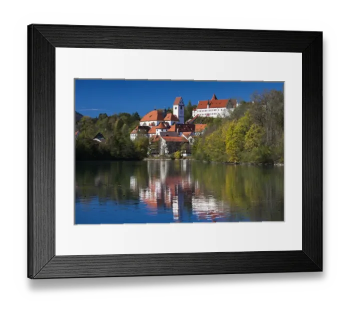 Framed Print : Germany, Bavaria, Fussen, St. Mang Abbey and the Hohes Schloss Castle from the Lech River Framed Print : Germany, Bavaria, Fussen, St. Mang Abbey and the Hohes Schloss Castle from the Lech River
