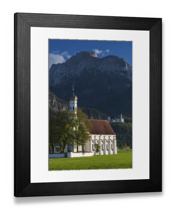 Framed Print : Germany, Bavaria, Hohenschwangau, Schloss Neuschwanstein castle and St. Coloman church